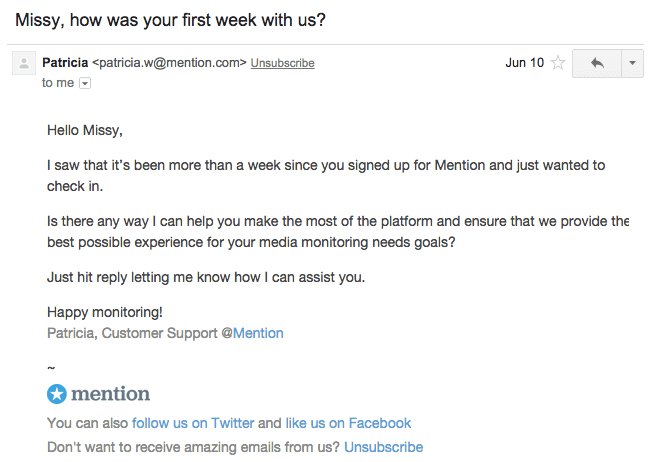 Customer onboarding - collecting feedback Mention example