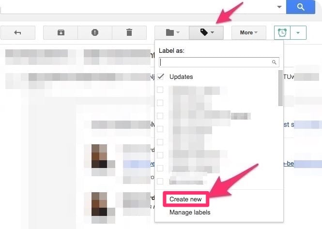 Creating a new Gmail label with tag icon