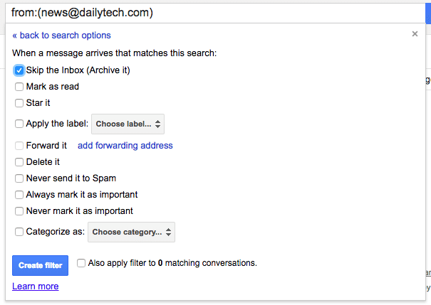 Organize gmail using Filter option