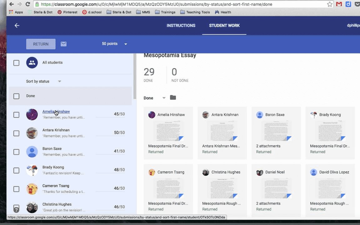 Google Classroom - grading screen