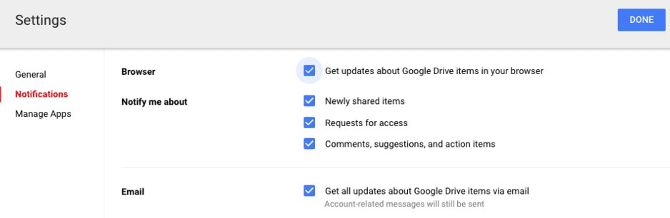 Google Drive - chrome push notification