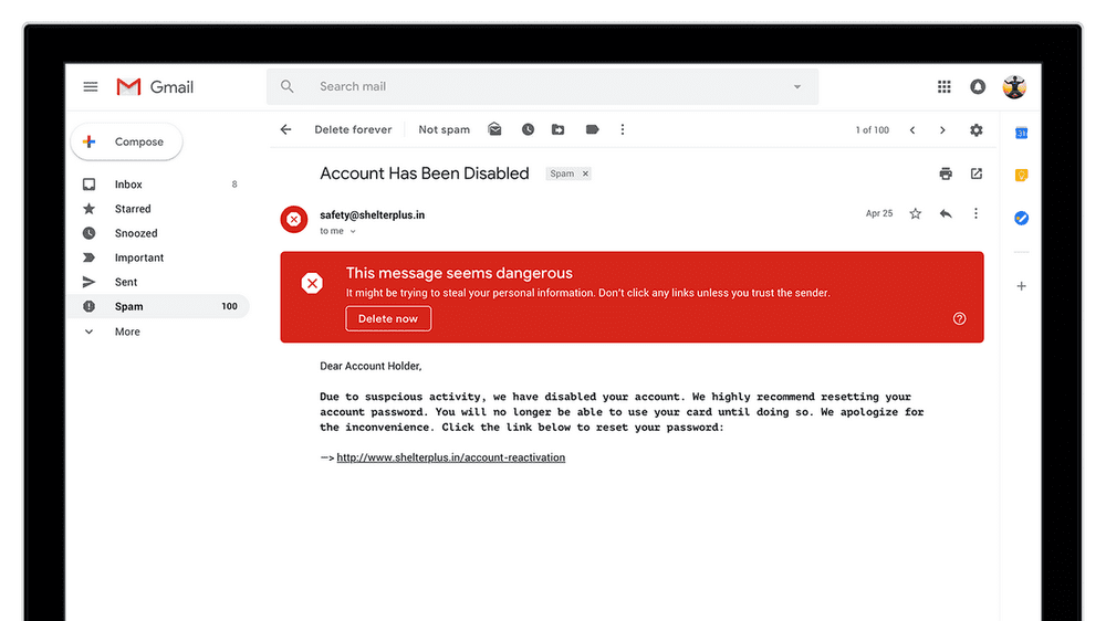 new gmail security warning message