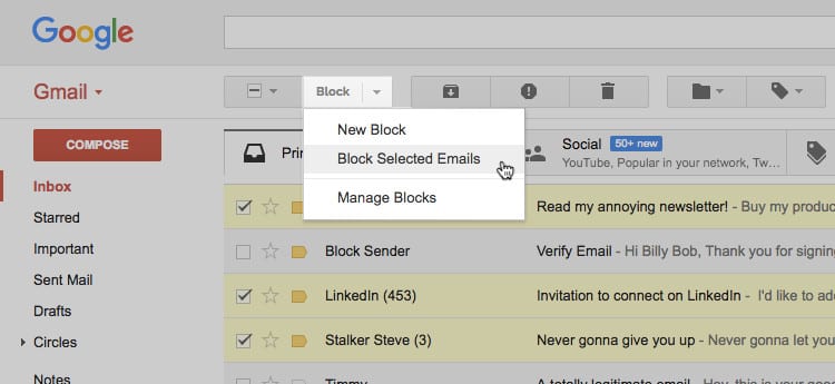 Block sender - chrome extension for blocking spam emails