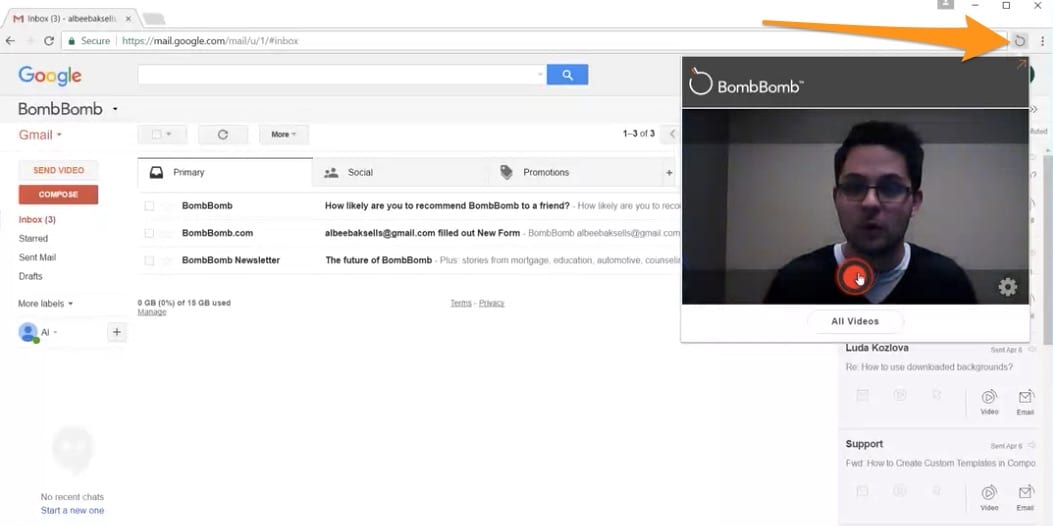 BombBomb - Chrome extension for recording and sending videos 
