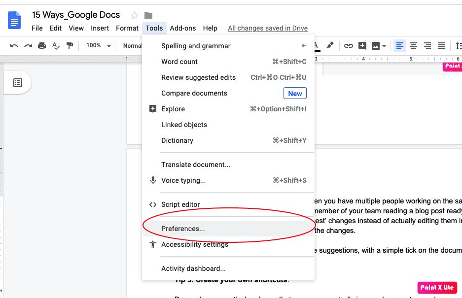 Create shortcuts - Google docs tips