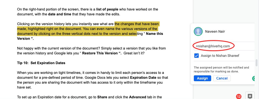 Assign actions through comments - Google docs tips
