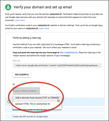 verify g suite domain - Set up G suite