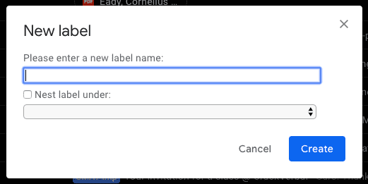 Creating a new label in Gmail 