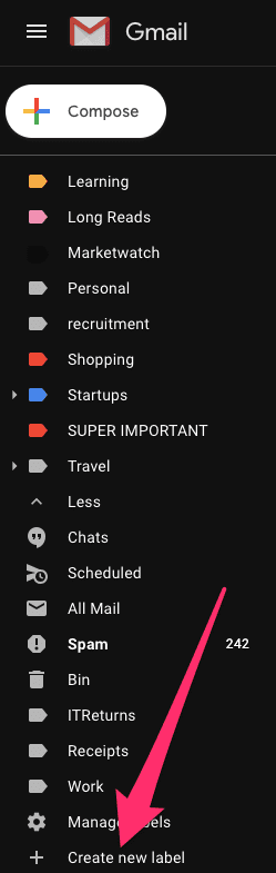 Creating a new label in Gmail