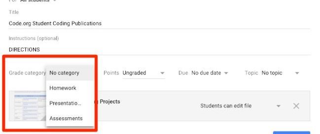 google classroom grade category