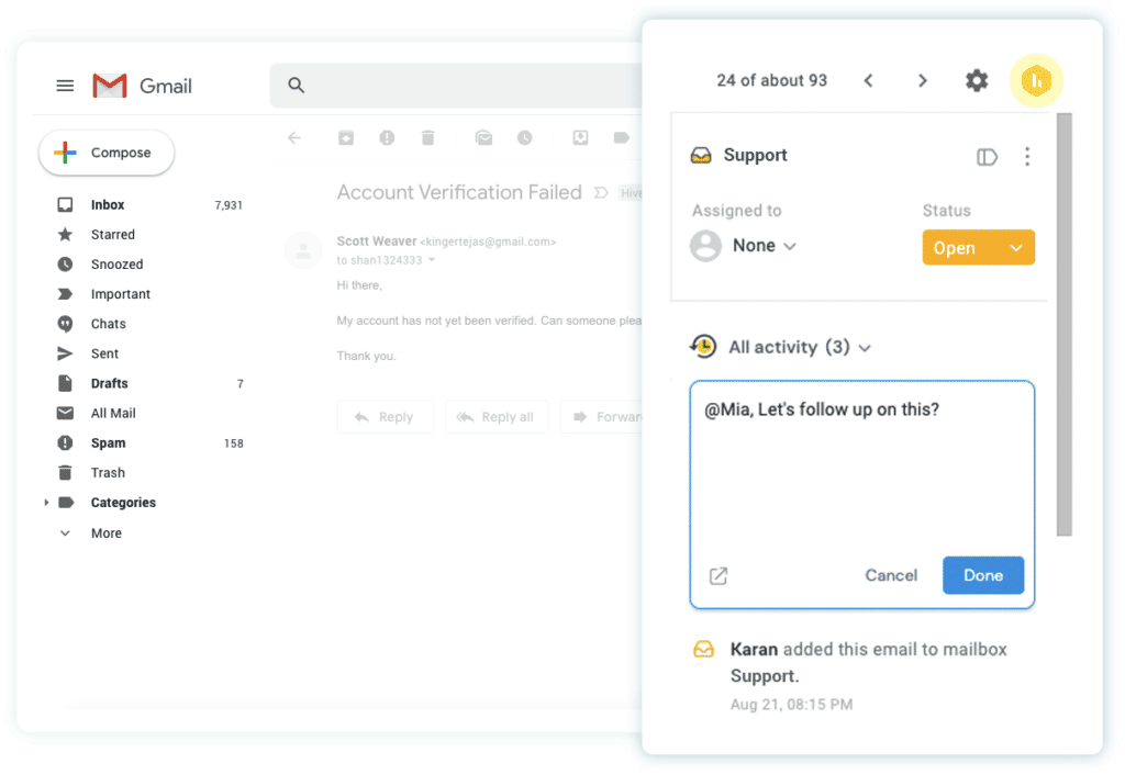 internal notes for gmail customer service