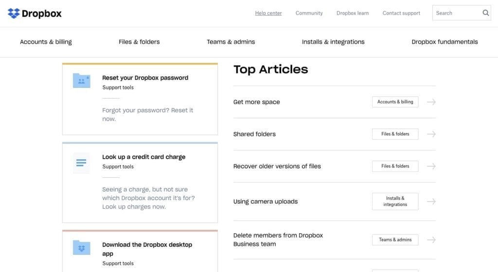Dropbox Help Center Page 