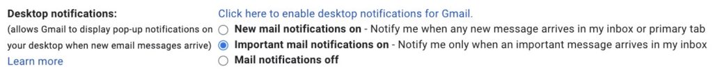 Desktop notifications for Gmail access