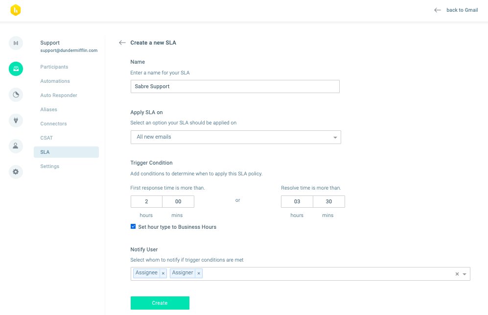 Configuring an SLA policy using a help desk tool 