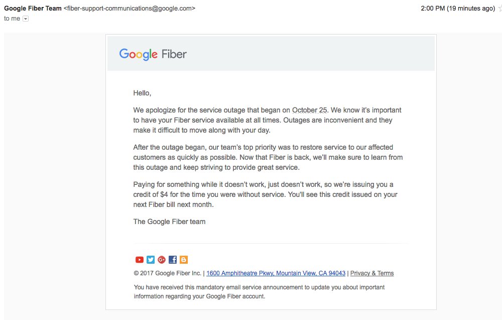 Google fiber outage compensation