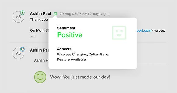Zoho Desk's sentiment analysis tool - Email Ticketing System