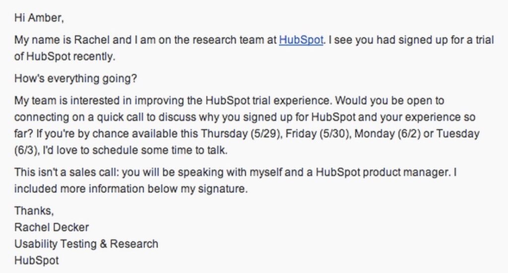 Hubspot customer onboarding feedback email