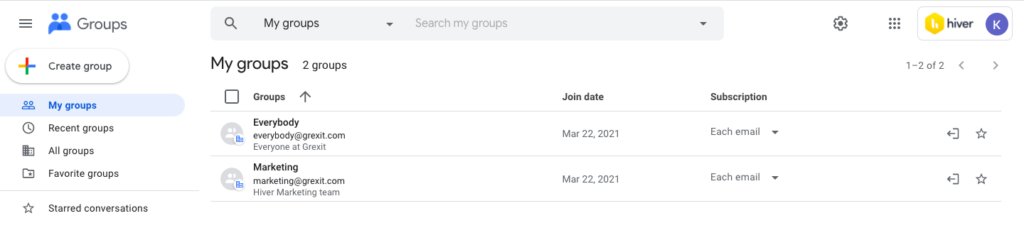 Google Groups Interface