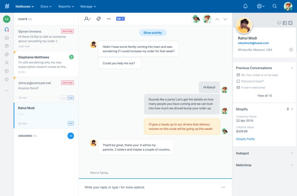 Screengrab of Help Scout customer service software UI