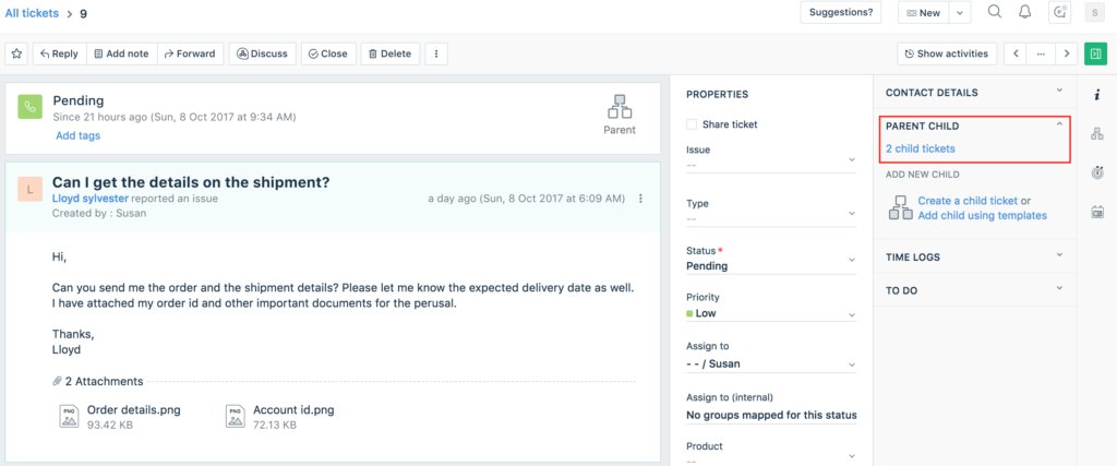 screengrab of freshdesk customer service software UI