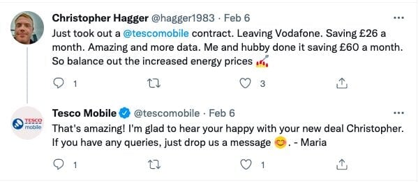 tesco mobile follow up tweet