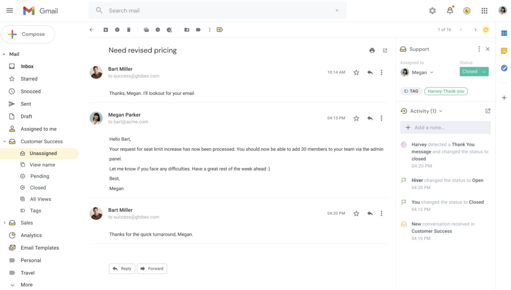 How Harvey detects and closes conversations using sentiment analysis inside Gmail