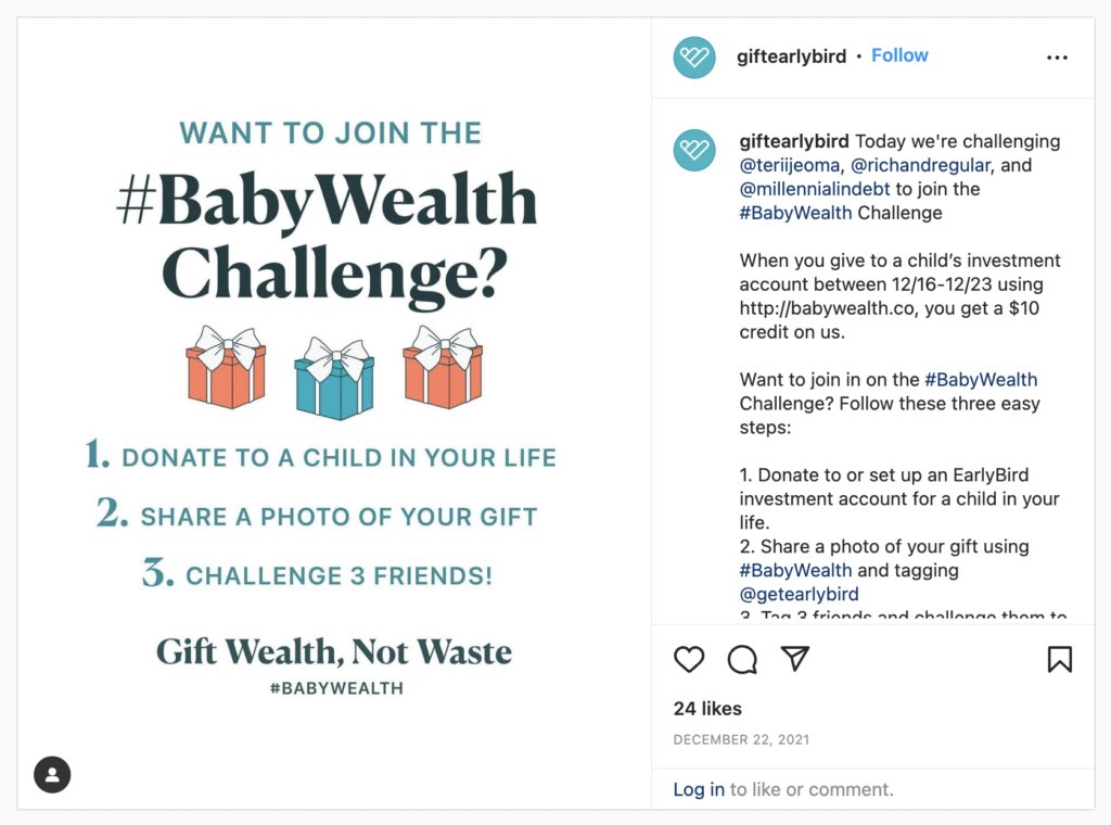 EarlyBird's Instagram #baby wealth challenge