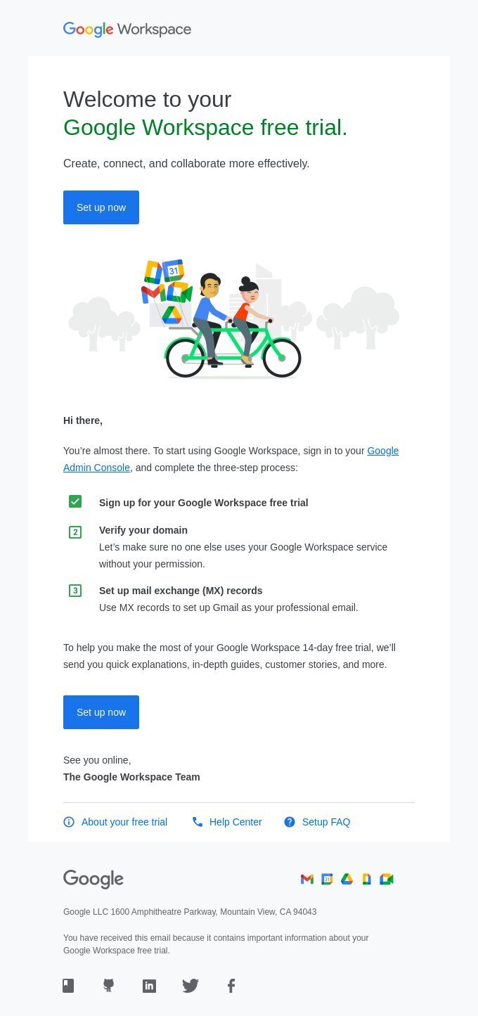 Example of Google Workspace onboarding email
