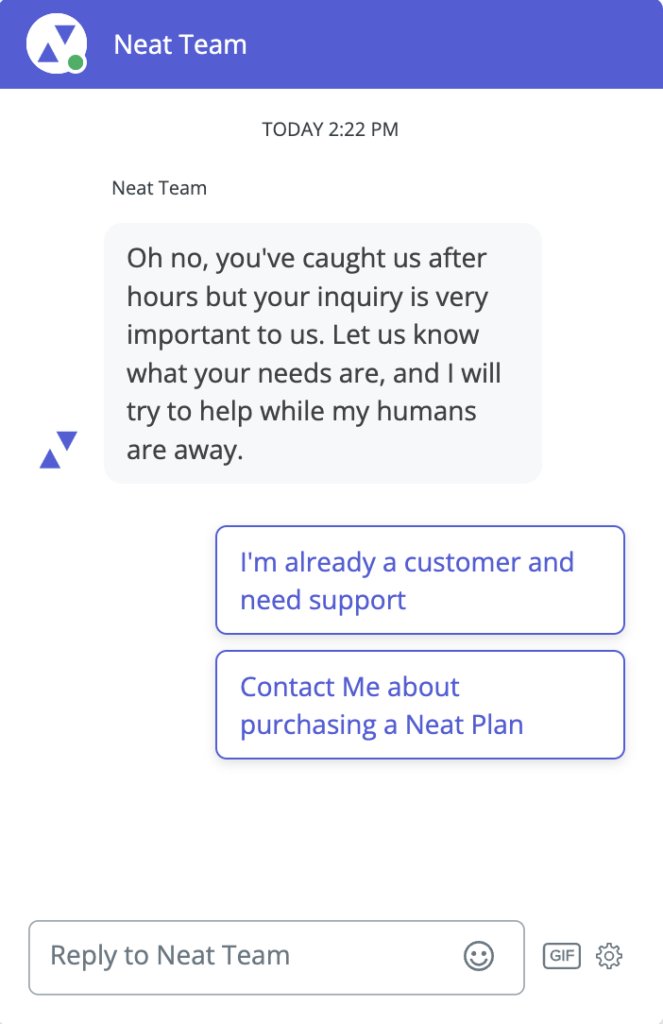 Neat's live chat