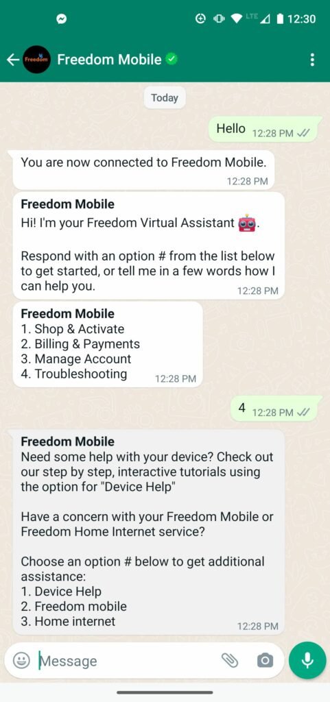 Screengrab of an example of WhatsApp lists feature