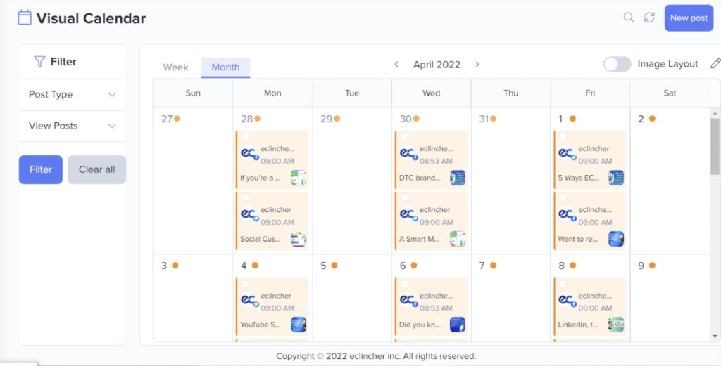 A visual scheduling calendar