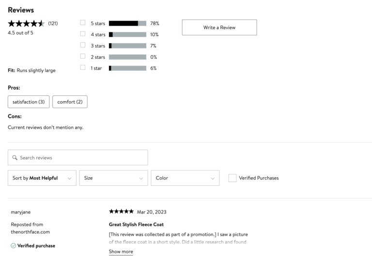 Nordstorm's customer review dashboard