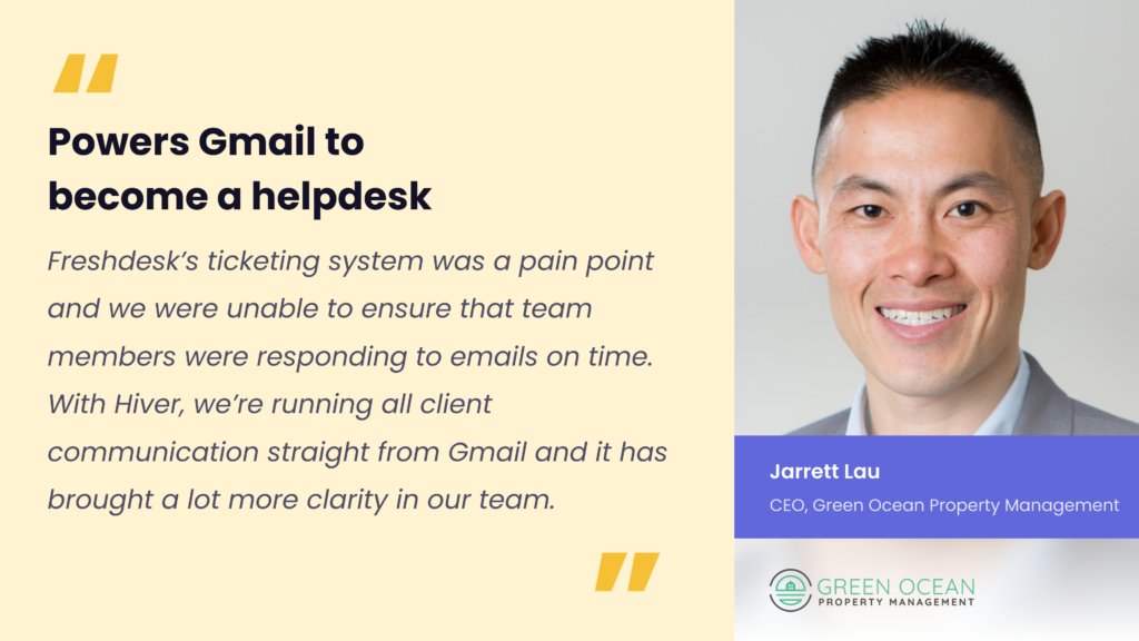 Testimonial from Green Ocean Property Management about migrating from Freshdesk to Hiver.