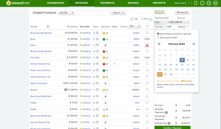 MineralTree AP Invoices Dashboard 