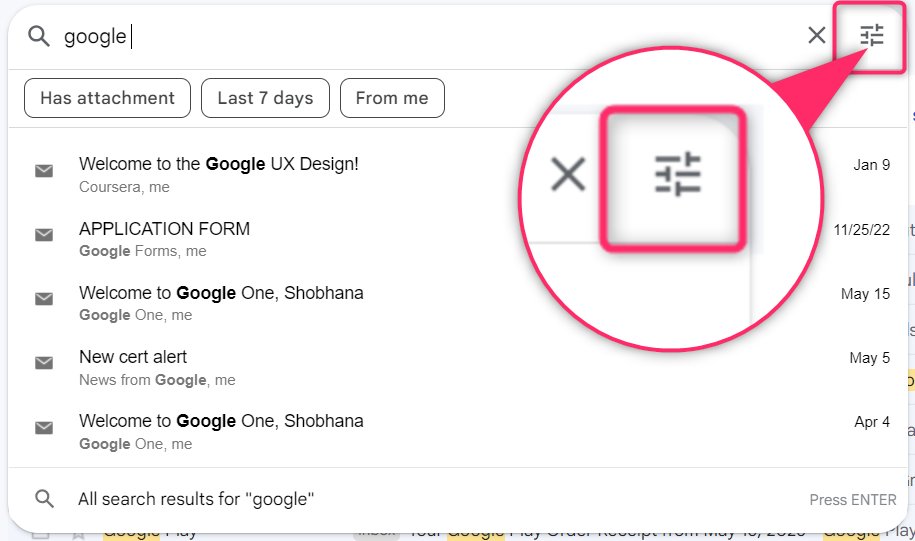 filter icon on Gmail search bar