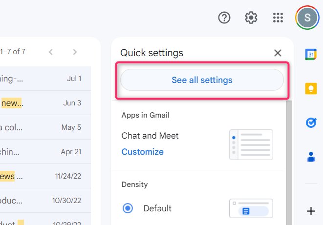 Gmail Screengrab of settings option