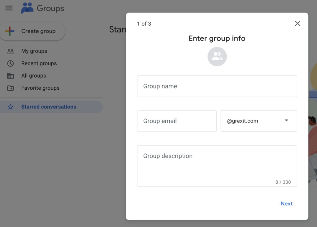 setting up google group details