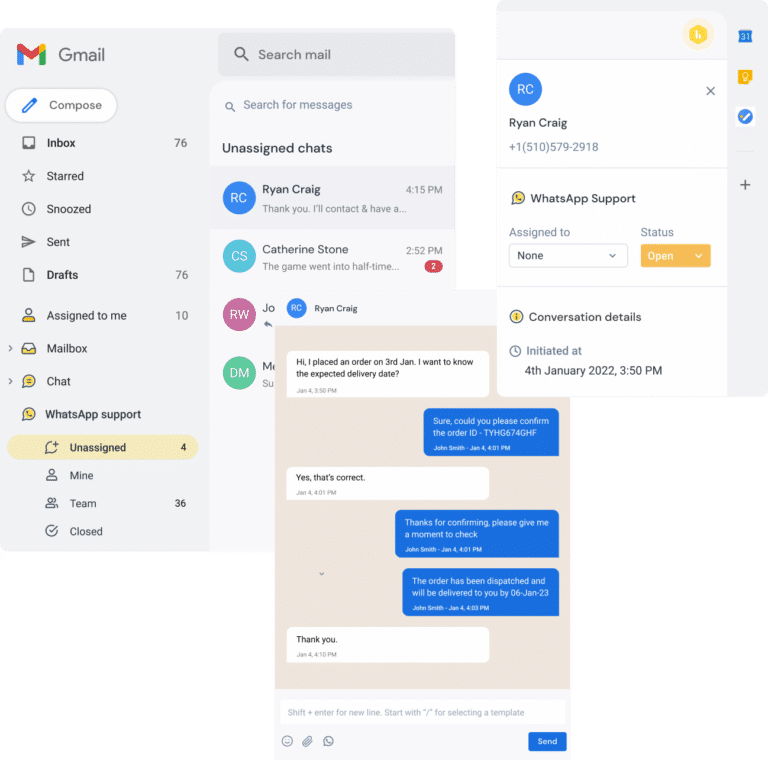 Centralize your WhatsApp conversation workflows inside Gmail