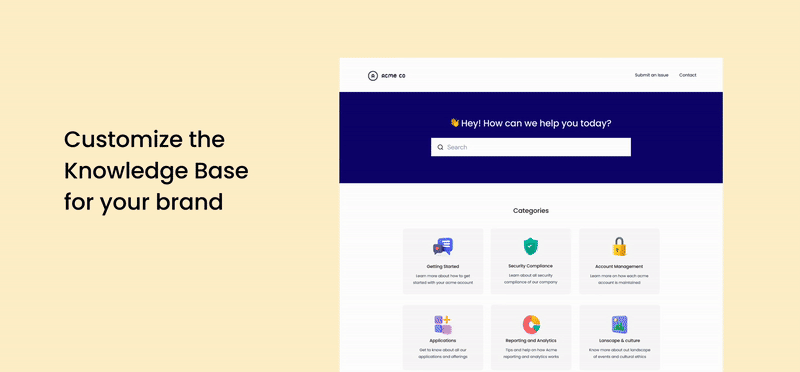 GIF of Hiver's Knowledge Base ability to customize your branding