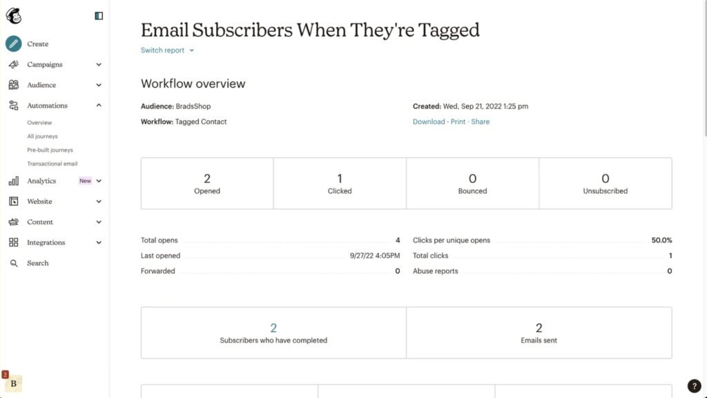 Mailchimp's interface