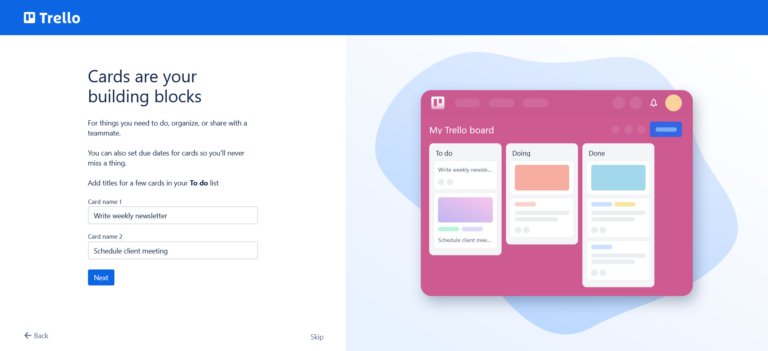 Trello's interactive onboarding process