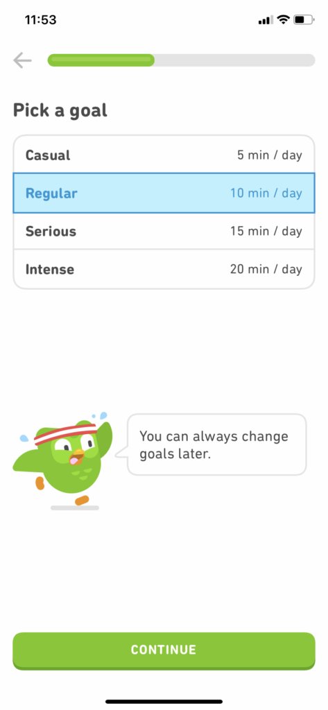 Duolingo's goal oriented onboarding process
