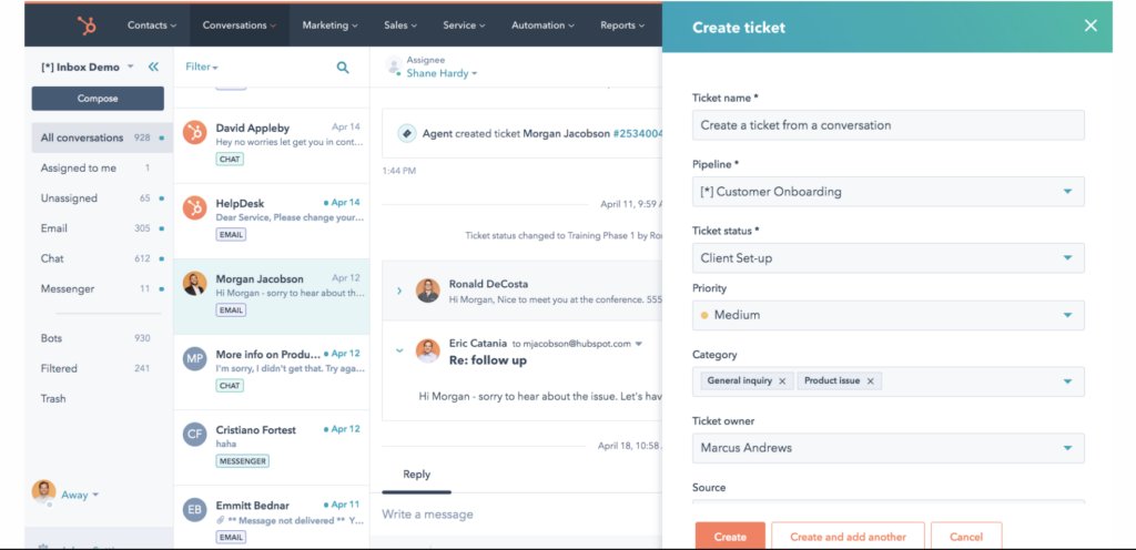 Screenshot of HubSpot Service Hub, a customer service management tool and one of the Freshdesk alternatives. 