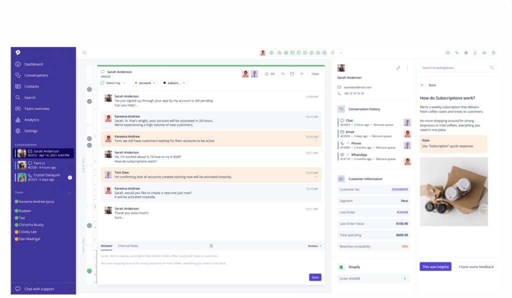 Screenshot of the Dixa customer service platform, recognized as a Freshdesk alternative