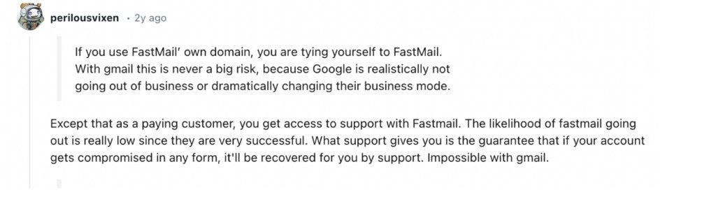 review on Fastmail's customer support