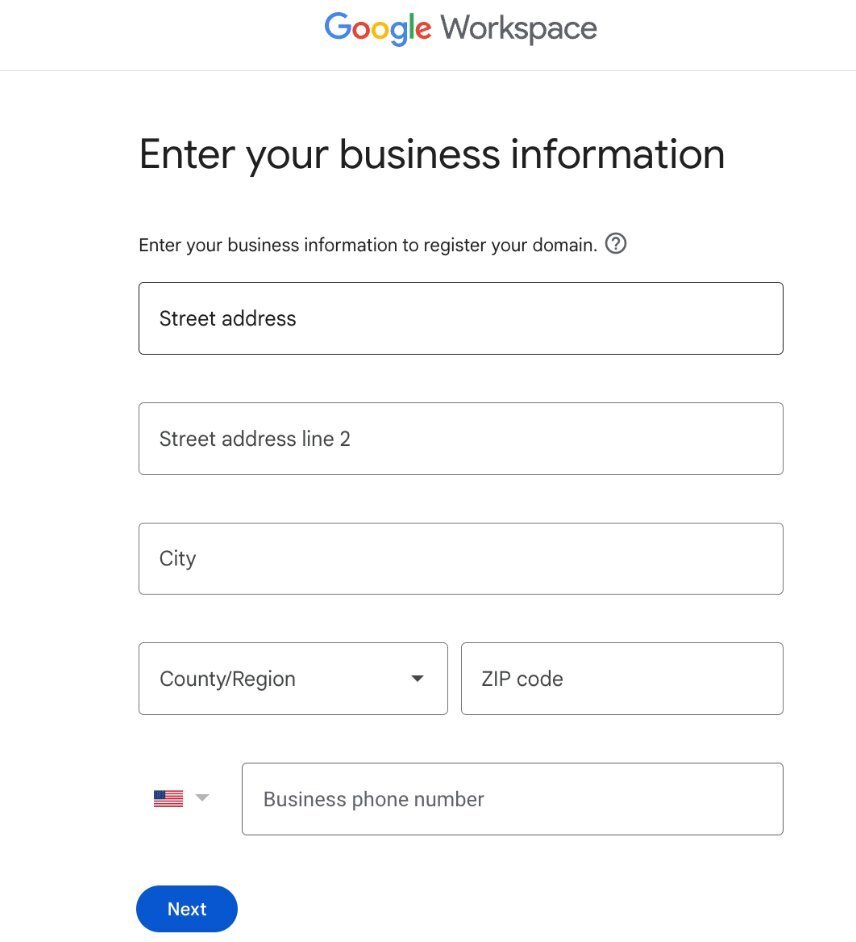 Gmail requires you to log in your business information