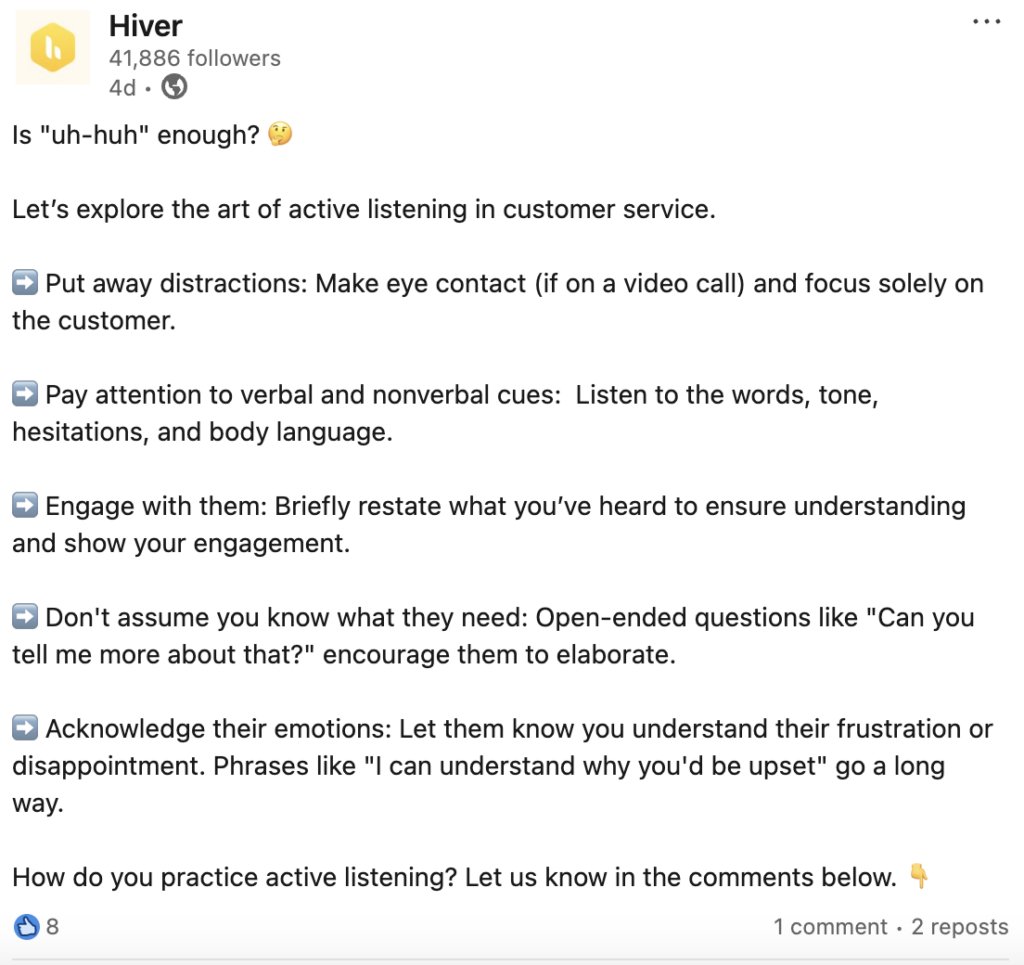 Hiver- customer support tip of the day- from-linkedin