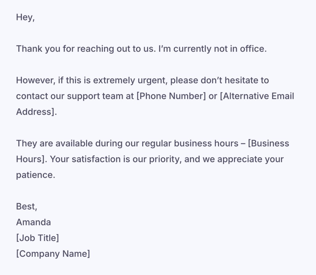 An auto-responder email template