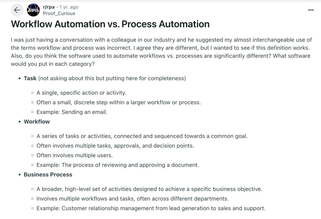 workflow-automation-vs-process-automation-reddit-thread