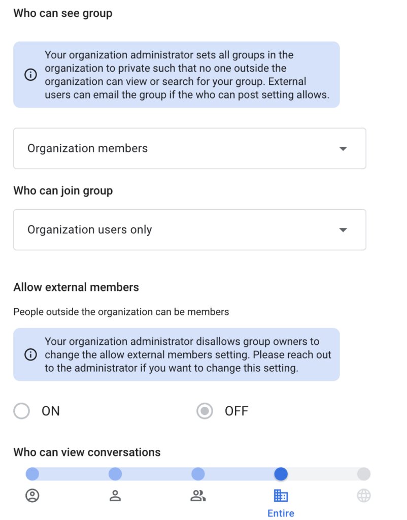 How to configure permissions in Google Groups